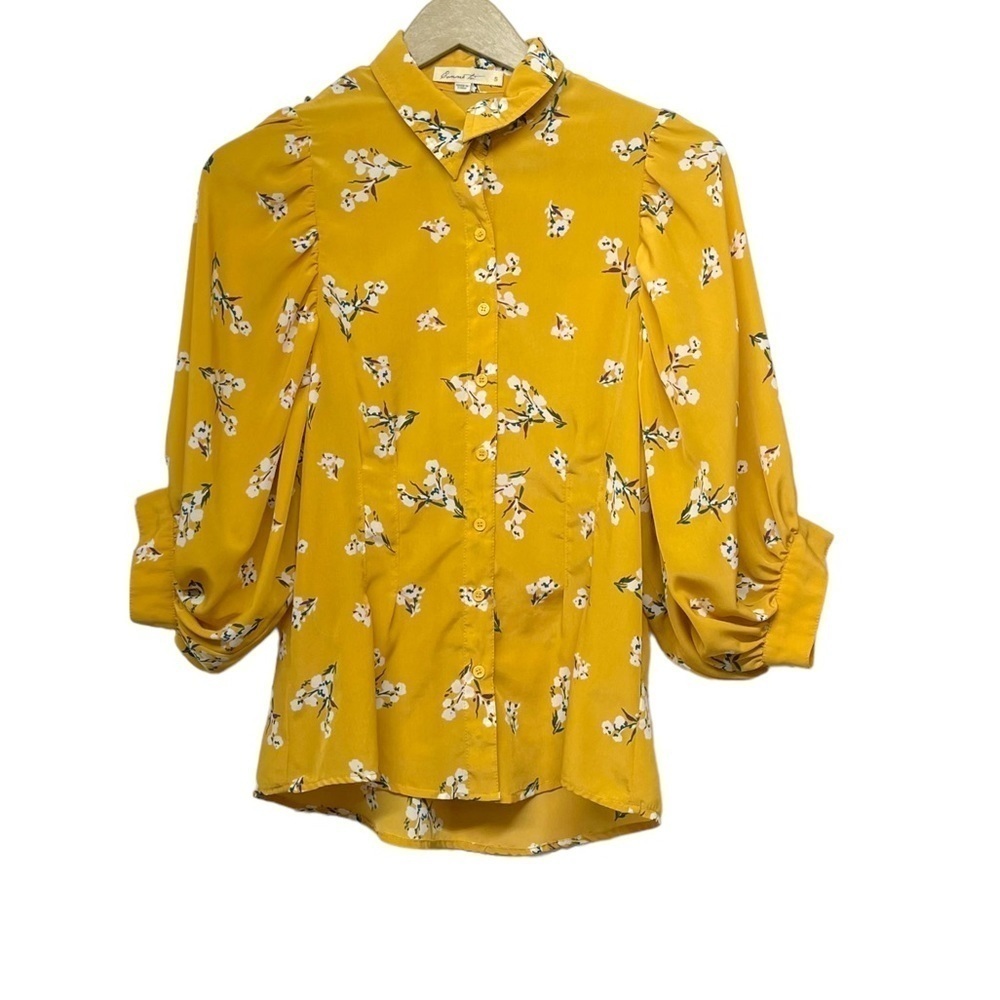 Anthropologie Comme Toi Yellow Floral Puff Sleeve Top Size Small Boho Hippie